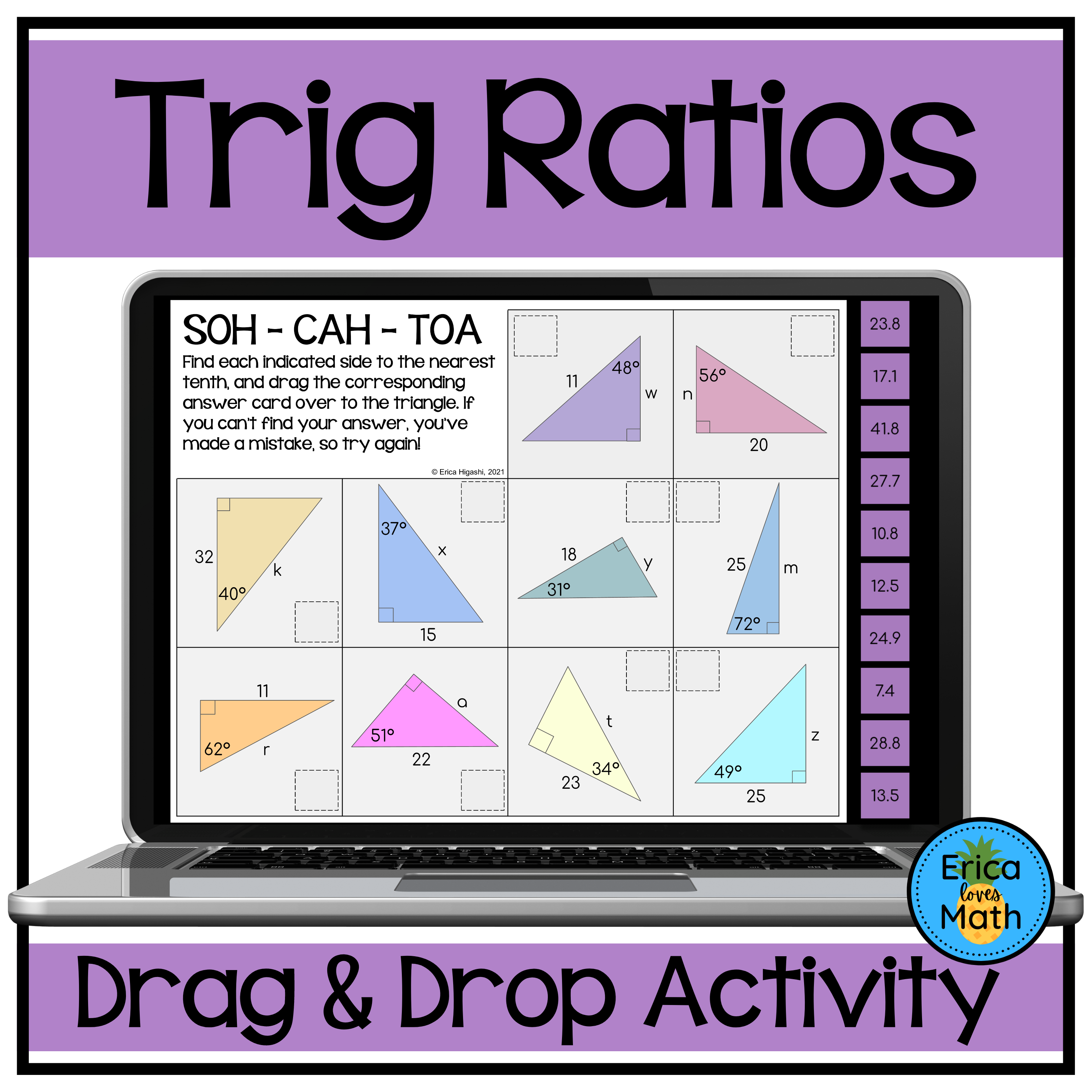 Right Triangle Trig Ratios Digital Activity Drag Drop Classful