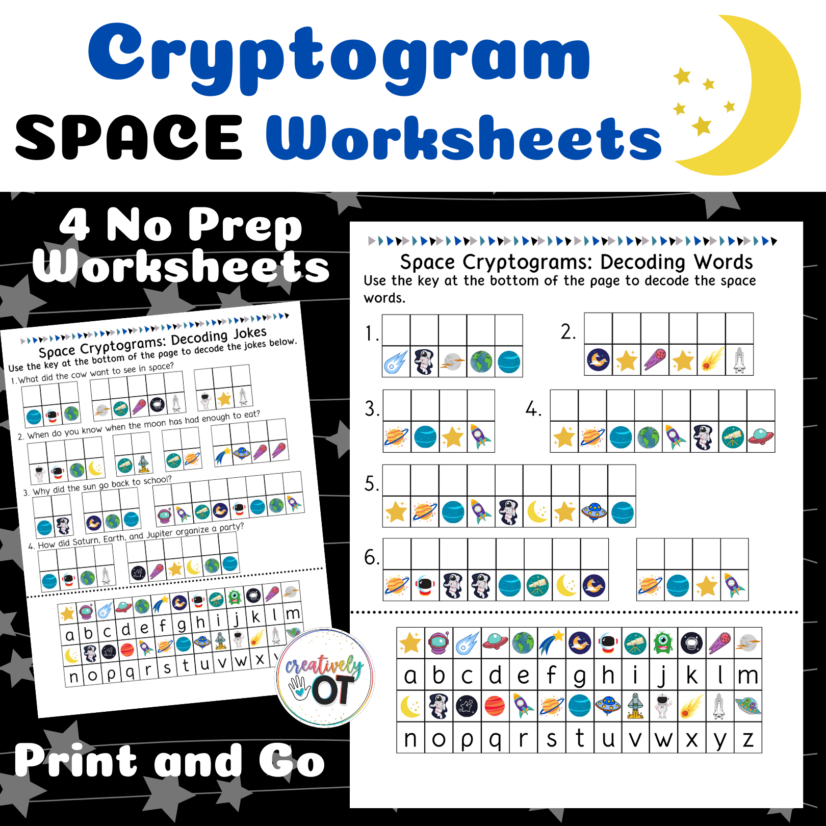 Space Cryptogram and Decoding Worksheets