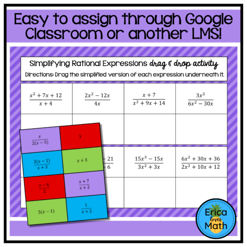 Simplifying Rational Expressions Digital Activity Drag & Drop - Classful