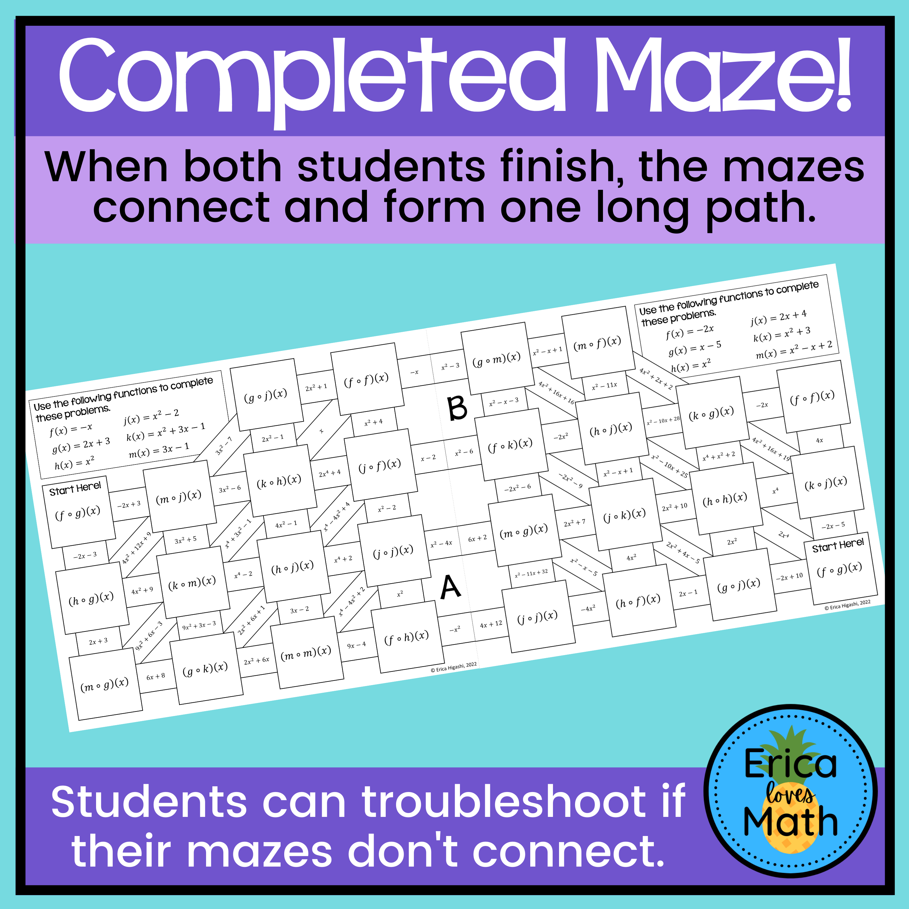 Composition of Functions Partner Maze Activity (Worksheets) Classful