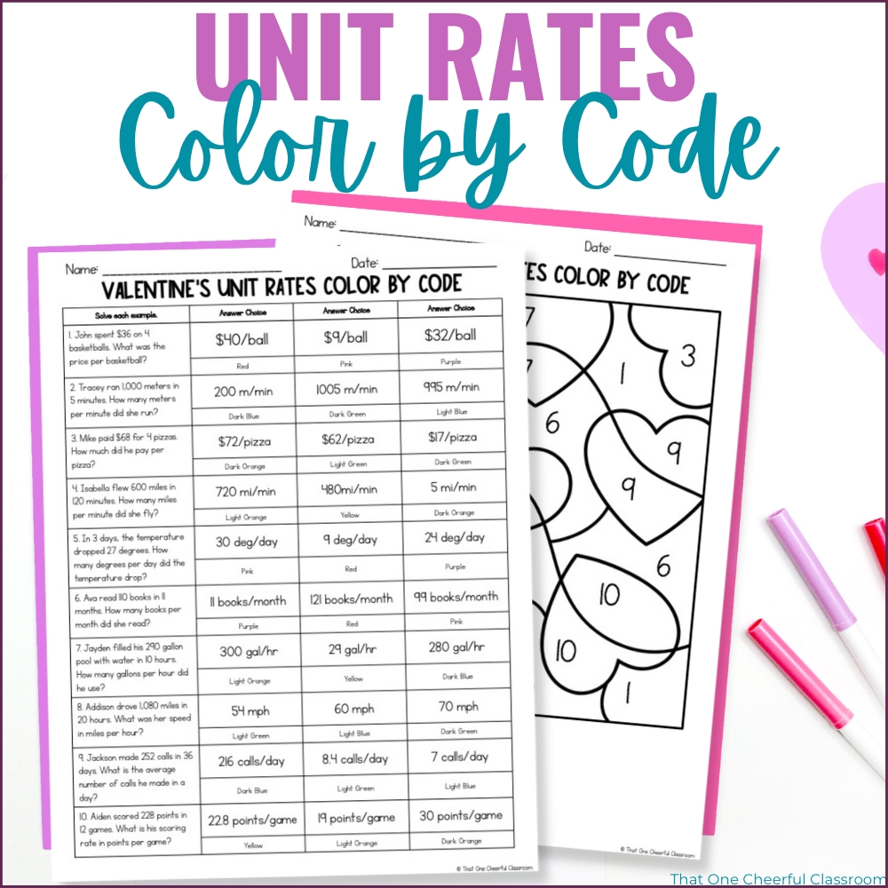 Valentine's Day Unit Rates Color by Code