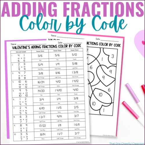 Valentine's Day Adding Fractions with Like Denominators Color by Number's featured image