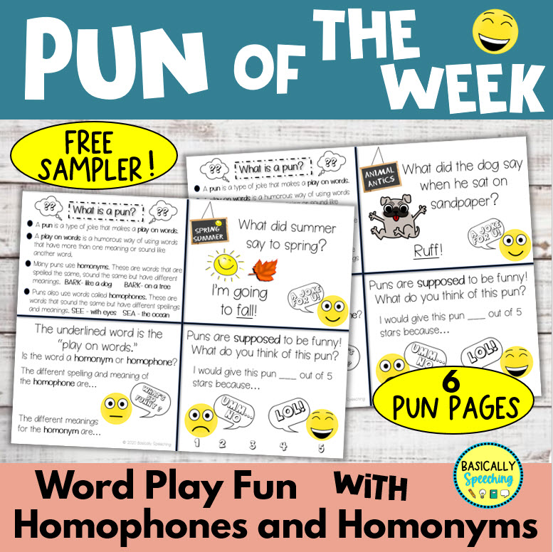 Homophones Homonyms and Multiple Meaning Words Activity, Pun of the Week Free Sampler