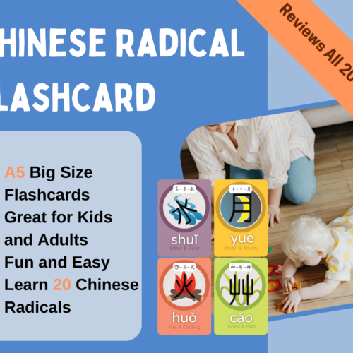 20 Chinese radical A5 big size flashcards + bonus 8 pages test worksheet ( Letter Size Printable )'s featured image