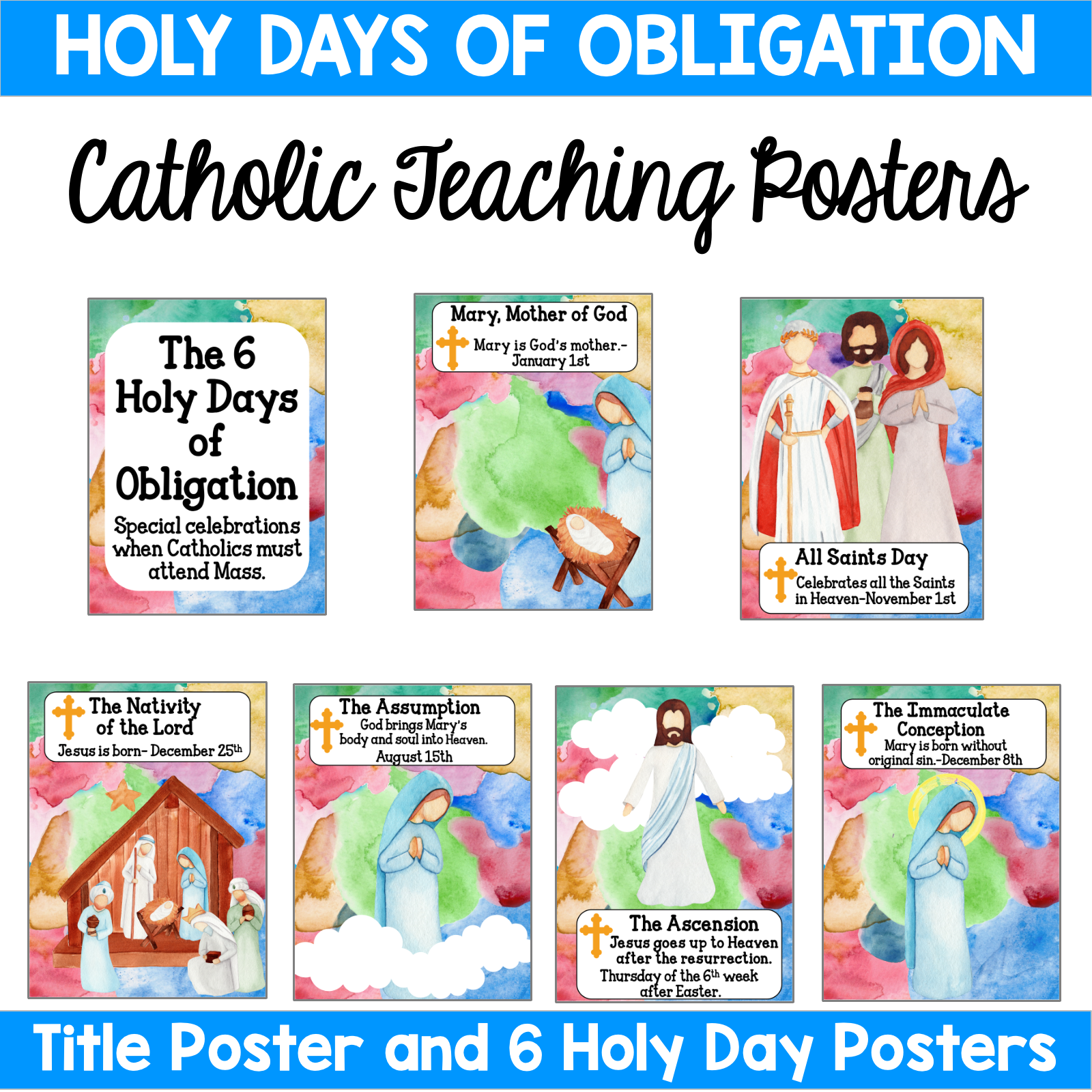 Catholic Holy Days of Obligation Teaching Posters Classful