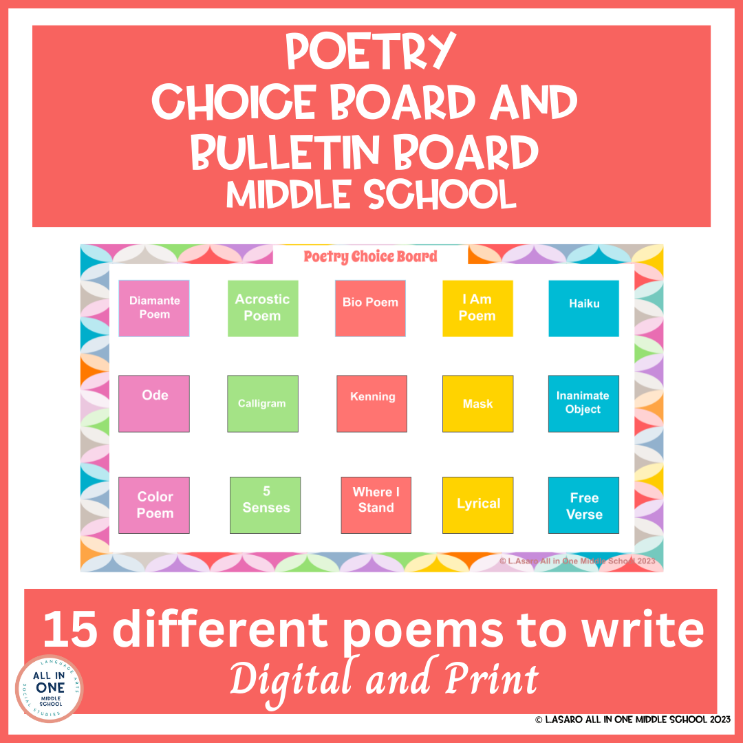 Poetry Choice Board for Middle School