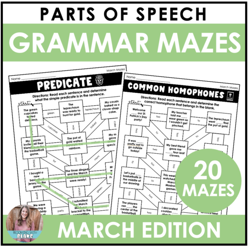 Grammar Practice Worksheets | March Parts of Speech Maze Activities's featured image