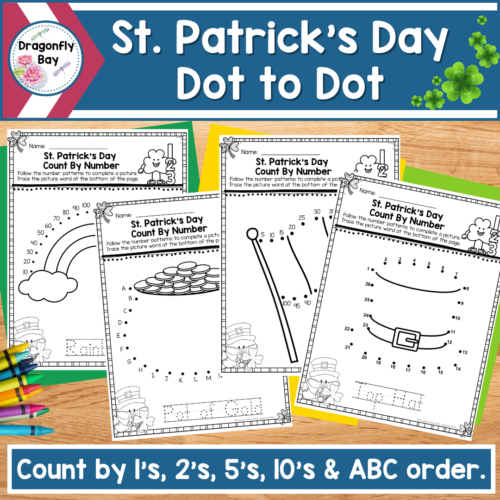 St. Patrick's Day Dot to Dot by 1s Skip Counting by 2s 5s 10s and Alphabetic Order's featured image