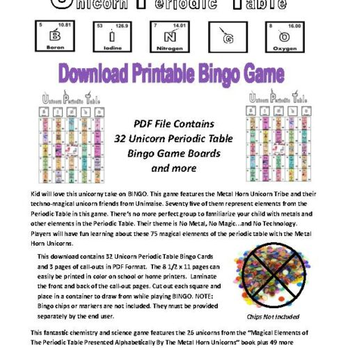 Unicorn-Themed Periodic Table Bingo Game's featured image