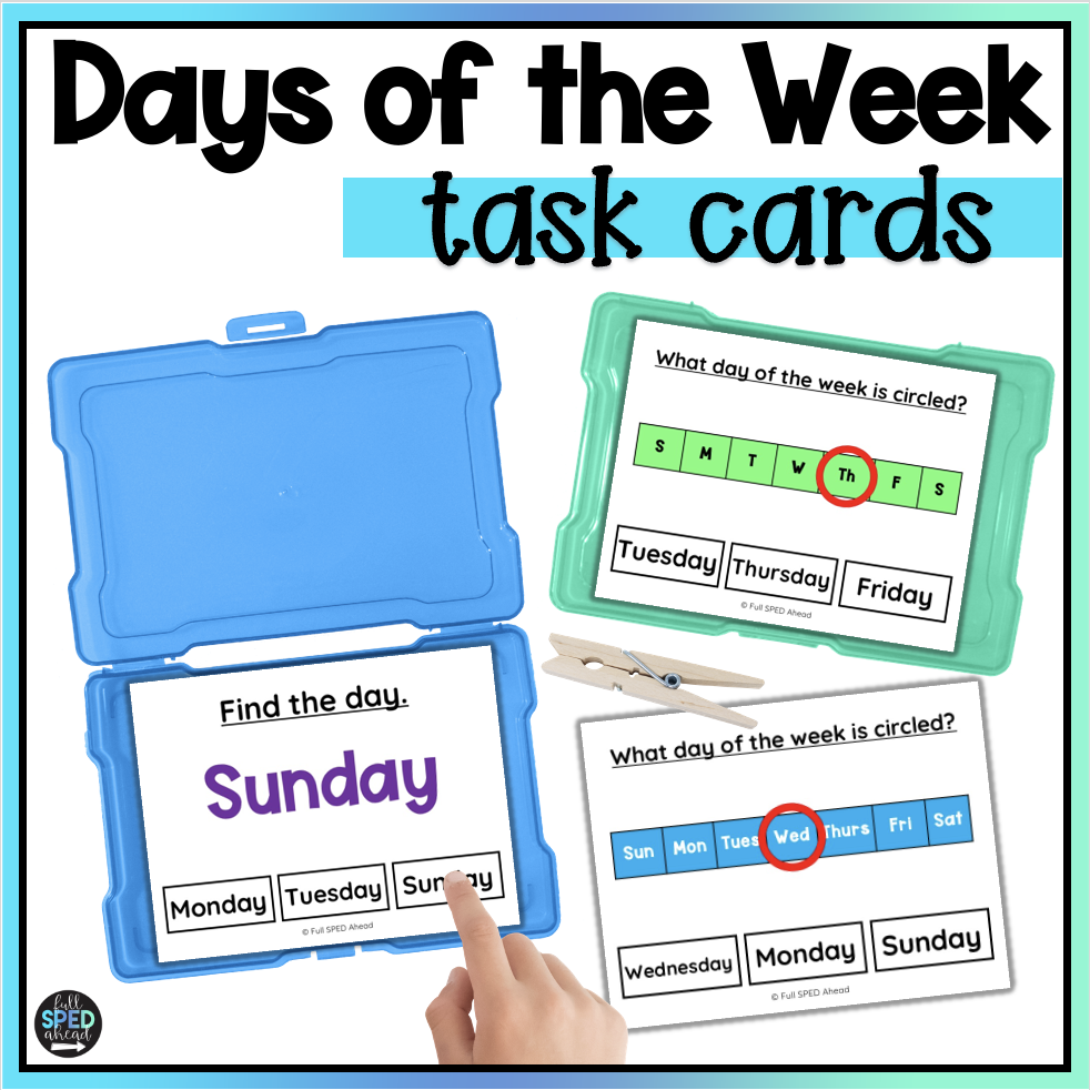 Calendar Days of the Week Task Cards Activities for Special Education Task Boxes