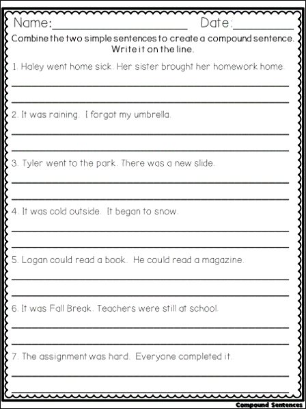 Super Simple Worksheets ~ Grammar ~ Compound Sentences ~ No Prep - Classful