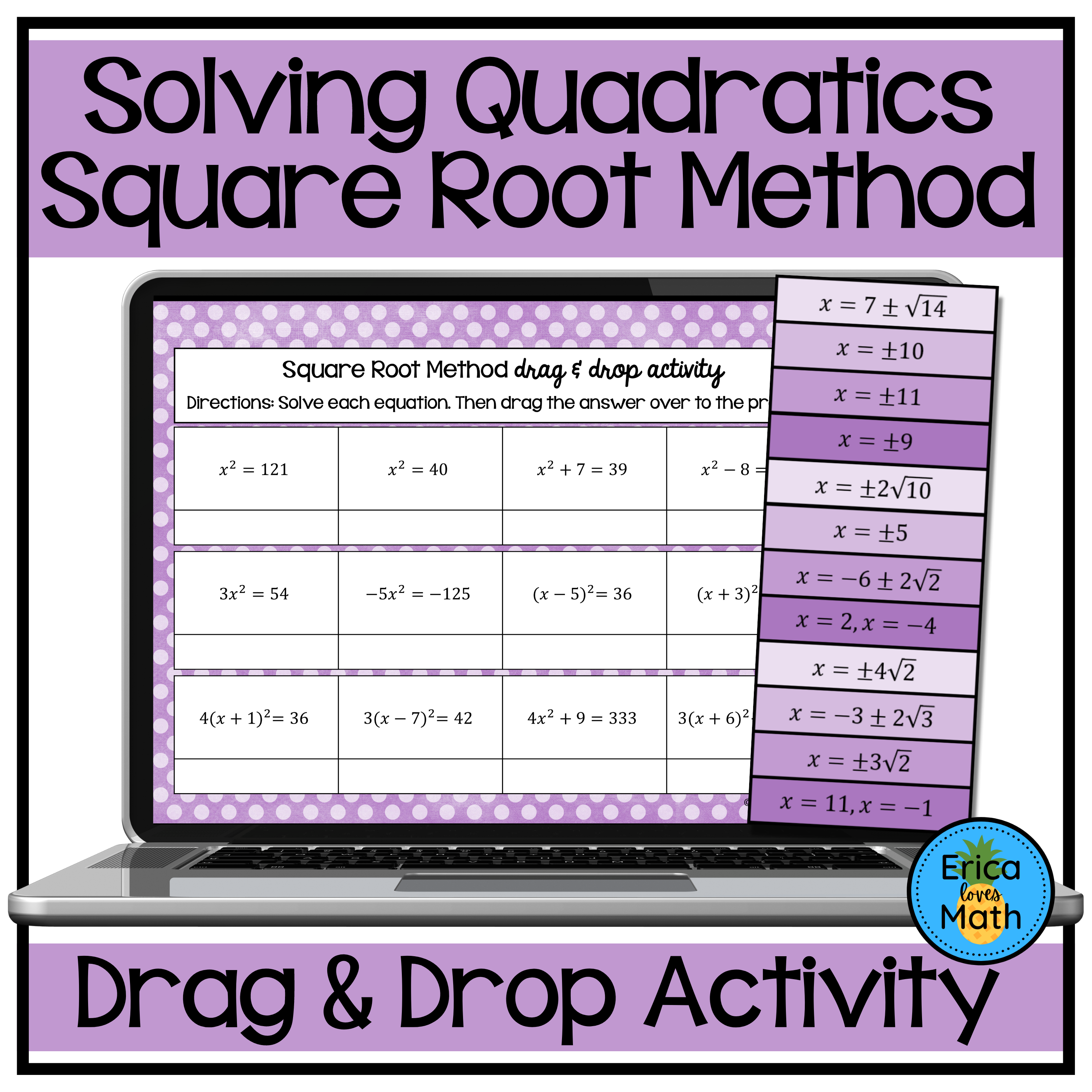 Solving Quadratic Equations by Square Root Method Digital Activity Drag ...