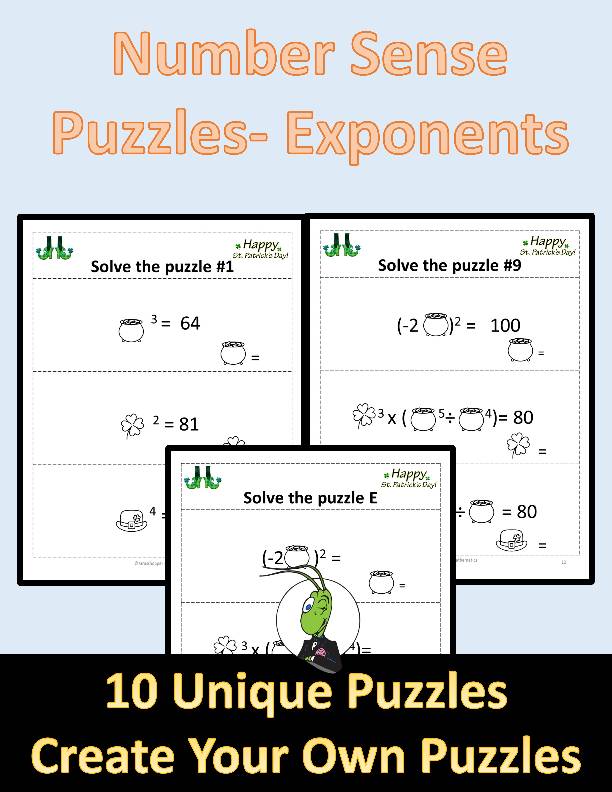 St. Patrick's Day Properties of Exponents | Logic Puzzles | Algebra 1