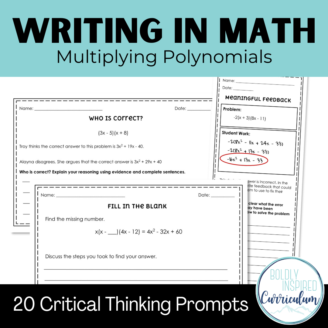Multiplying Polynomials Writing in Math Prompts