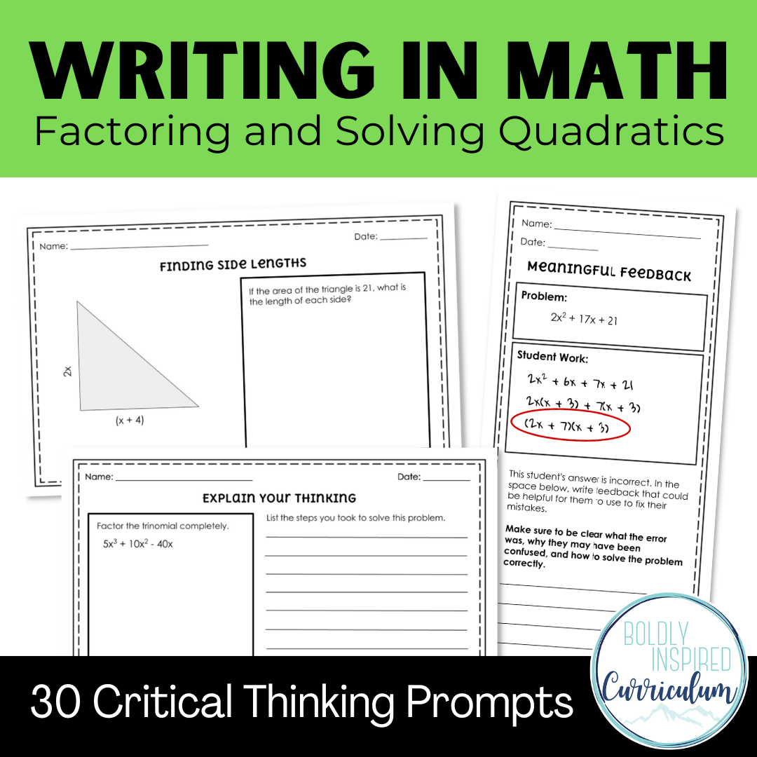 Factoring and Solving Quadratic Equations Writing Prompts