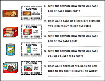 Shop with Coupon Worksheets