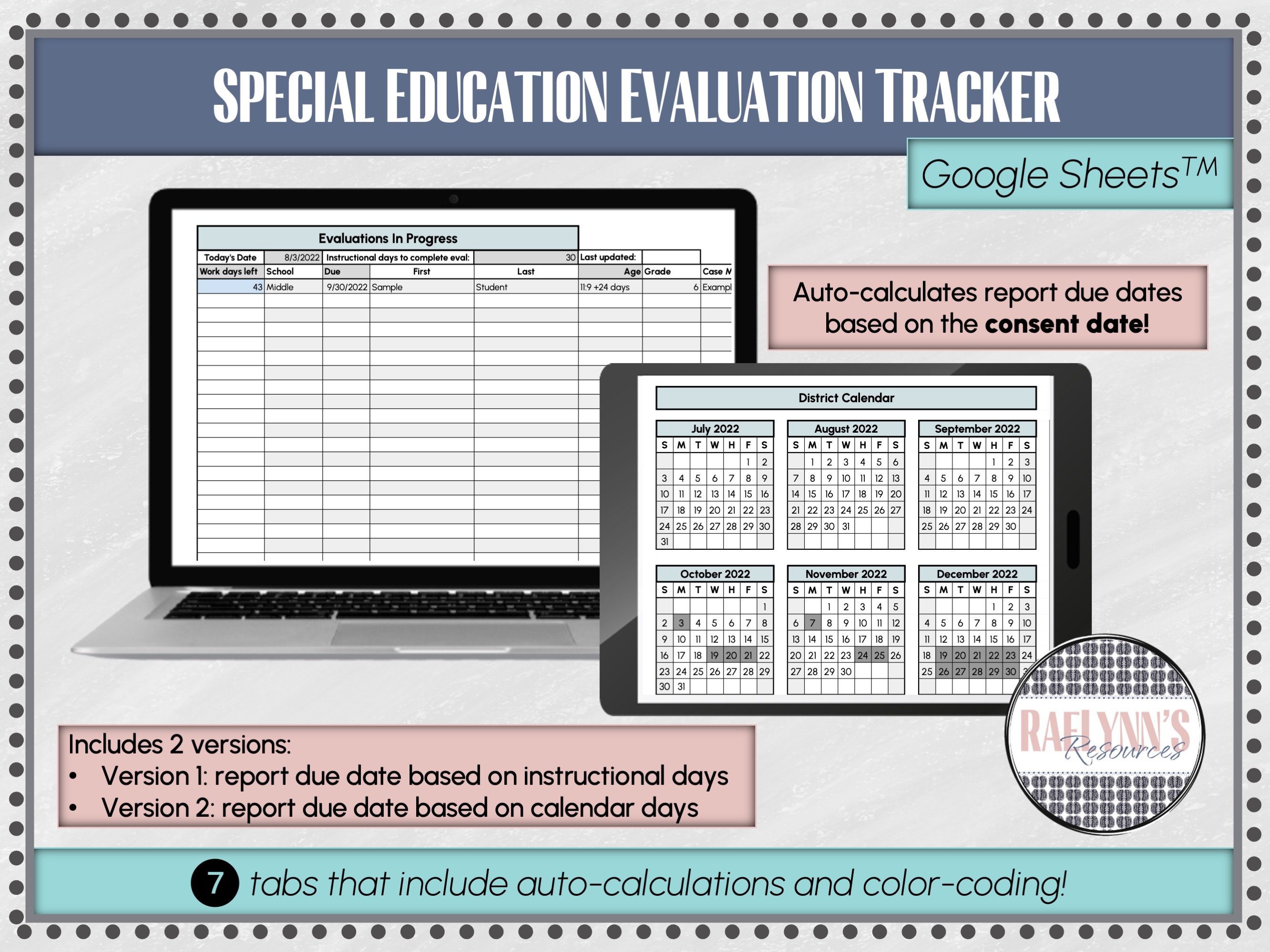 Special Education Evaluation Tracker for Google Sheets
