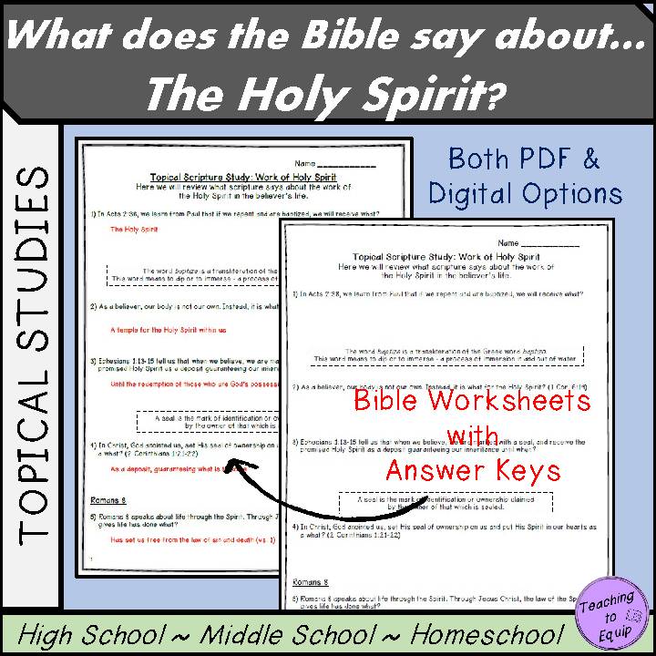 Bible Study on Holy Spirit Topical Questions worksheet - Classful