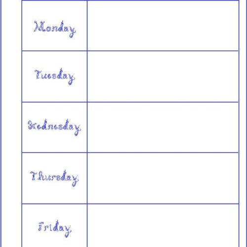 Week Fill In Weekly Planner 5 Days Week Of Fill In Vertical Sheet Cool Blue Fabric ...