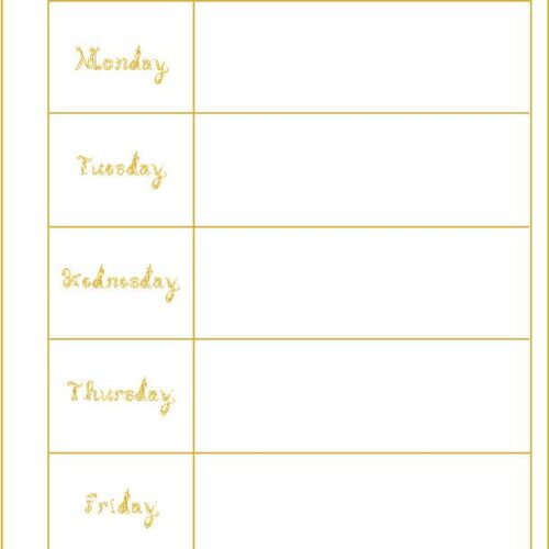 Weekly Planner 5 Days Week Of Fill In Vertical Sheet Gold Fabric Font ...