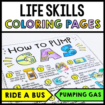 Life Skills - Special Education - Riding a Bus - Pumping Gas - Coloring Pages