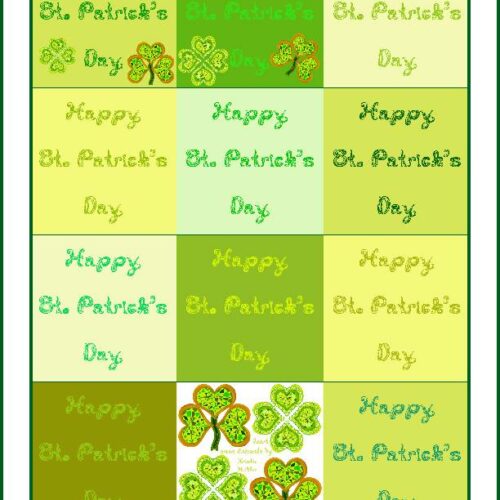 12 Multi Green St Patrick's Day fabric font heart diamond clovers tag captions for cards and crafts's featured image