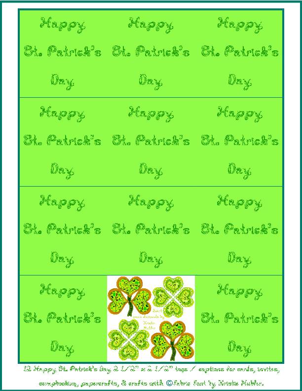 12 Lime St Patrick's Day green fabric font heart diamond clovers tag captions for cards and crafts