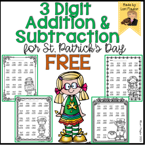 FREE St. Patrick's 3 Digit Addition and Subtraction Worksheets's featured image