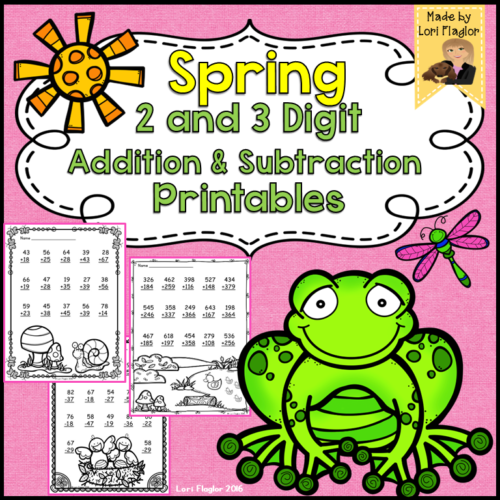 2 and 3 Digit Addition and Subtraction with Regrouping Spring Printables's featured image