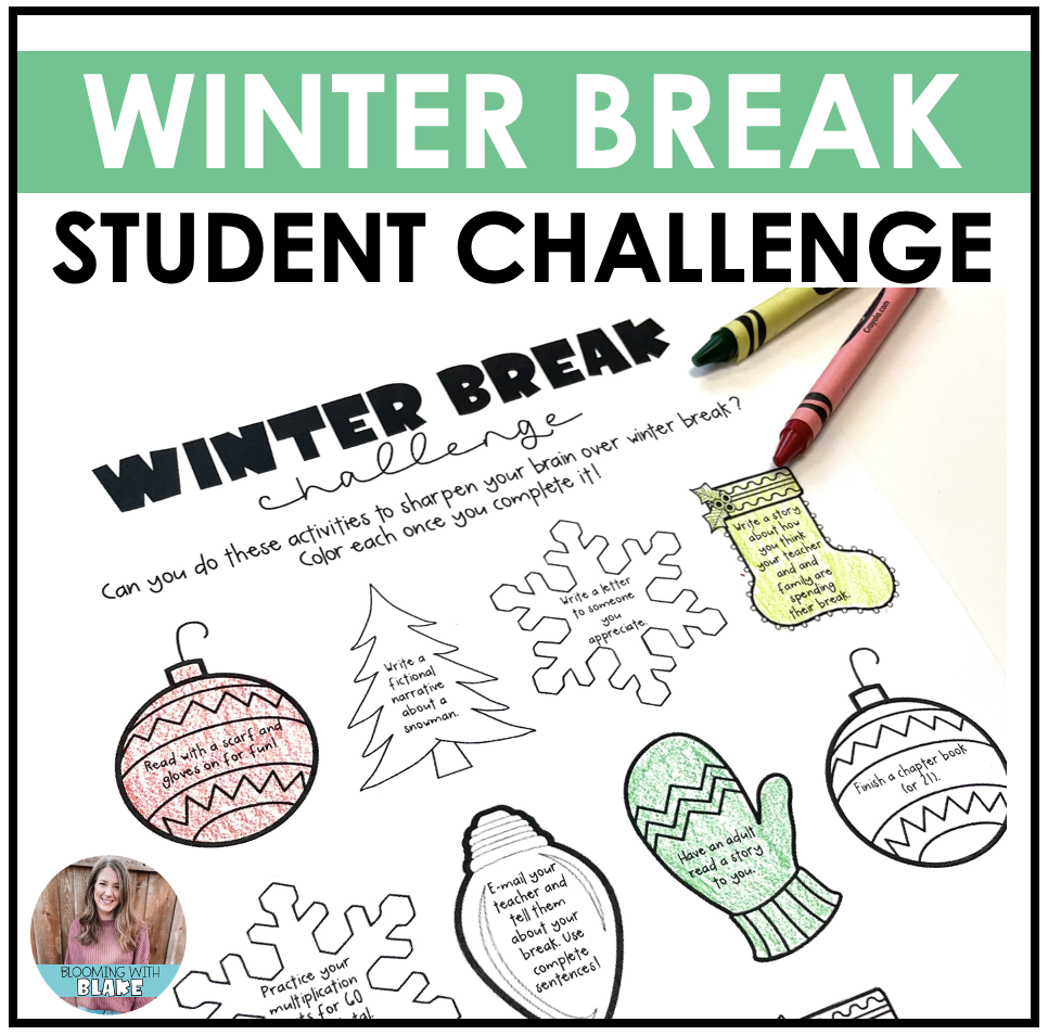Christmas and Winter Break Activities Challenge with Reading, Writing, Math
