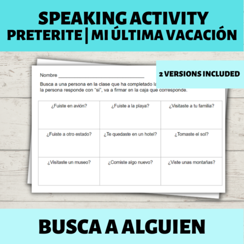 Busca a alguien - Spanish PRETERITE Mi última vacación speaking activity's featured image