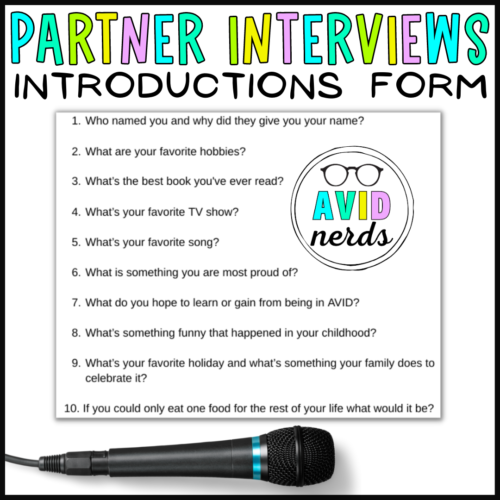AVID Icebreaker Partner Interview Introductions Form for Team Building Activity's featured image