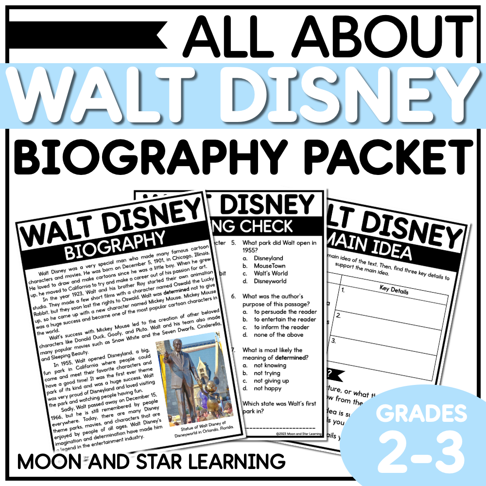 All About Walt Disney - Biography Packet | Second and Third Grade