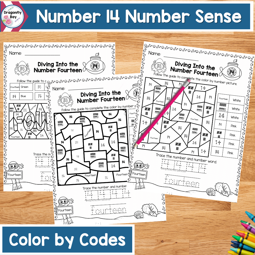 Number 14 Number Sense Worksheets Color by Codes and Center Activities ...