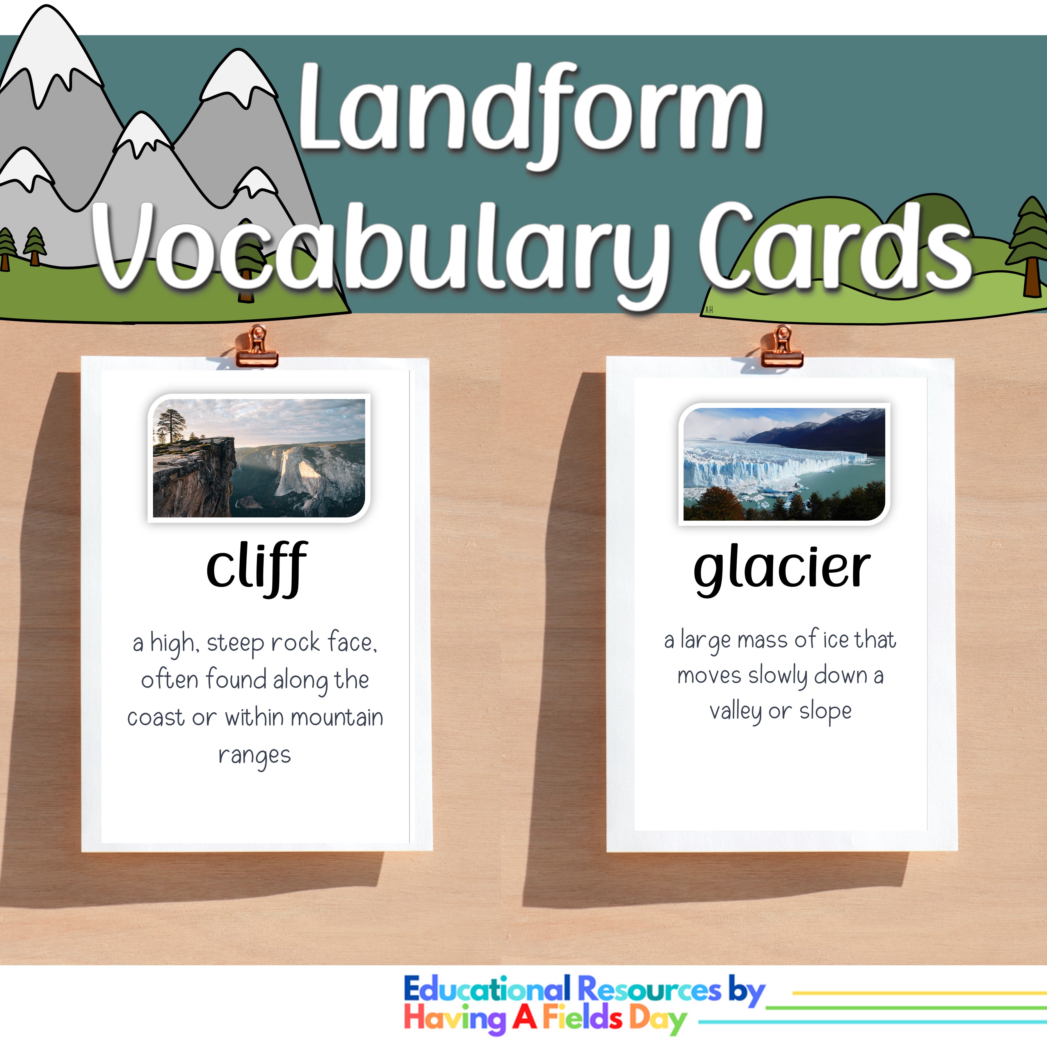 Landforms Vocabulary Word Wall Cards
