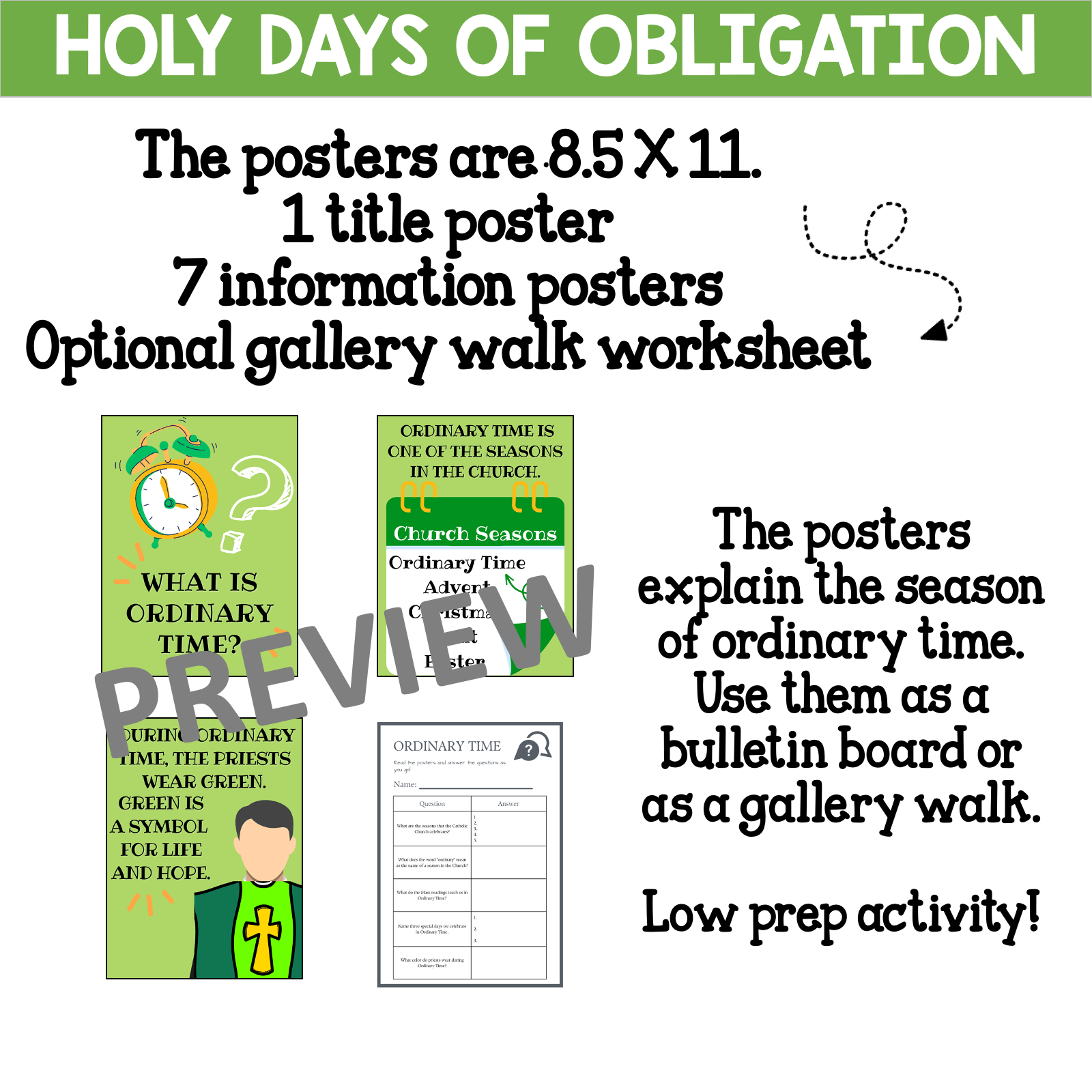 Ordinary Time Bulletin Board Posters and Write the Room Activity