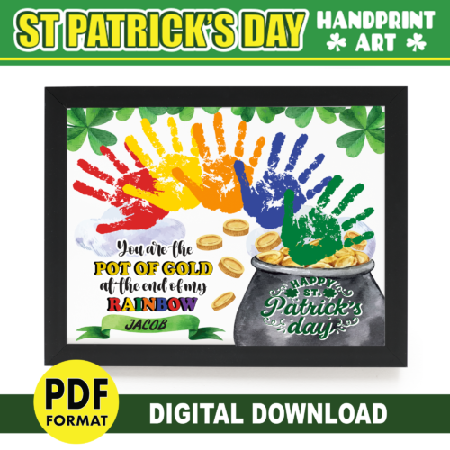 St Patrick’s Day Handprint Art | Handprint Craft St Patricks Activity for Kids | Baby Toddler Preschool | Gold Rainbow's featured image