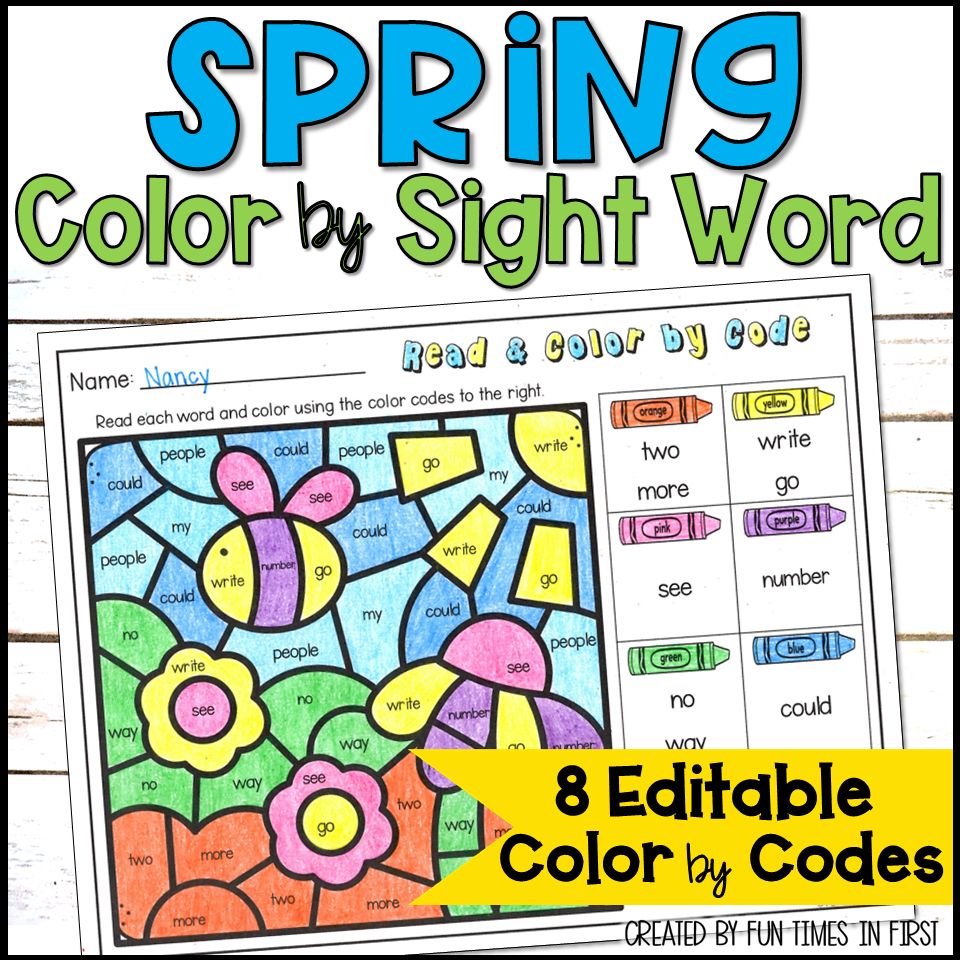 Spring Color By Sight Word Coloring Pages - Editable Sight Word Practice