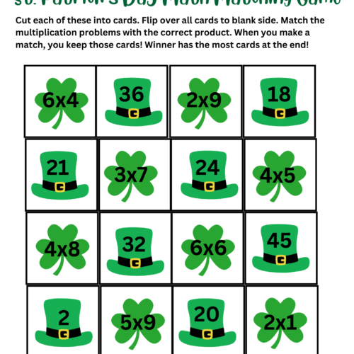 St. Patrick's Day Matching Multiplication Game's featured image
