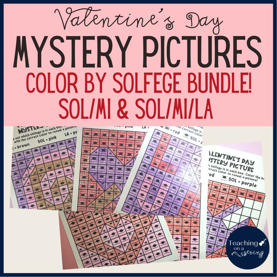 Valentine's Day Color By Solfege BUNDLE Solfege Review of Sol Mi & Sol Mi La for Elementary Music, Homeschool Music