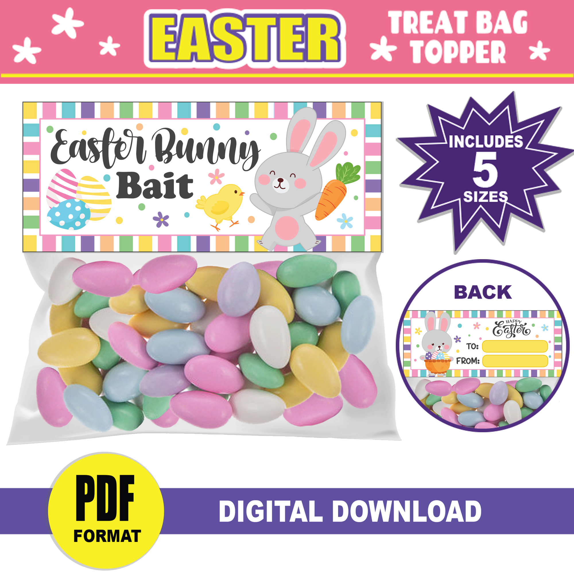 Easter Treat Bag Topper  Easter Bunny Bait Candy Treat Bag Topper