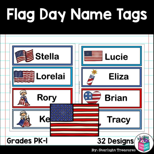 Flag Day Desk Name Tags - Editable - Independence Day, July Fourth, American's featured image