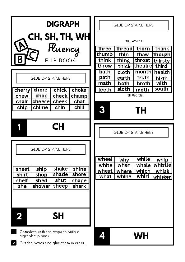 Digraph Fluency Flip Book! (CH, SH, TH, WH)