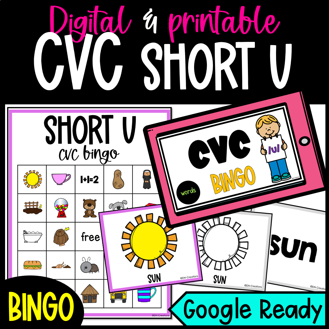 CVC Bingo for SHORT A U | Short Vowel Bingo | Reading Intervention Games