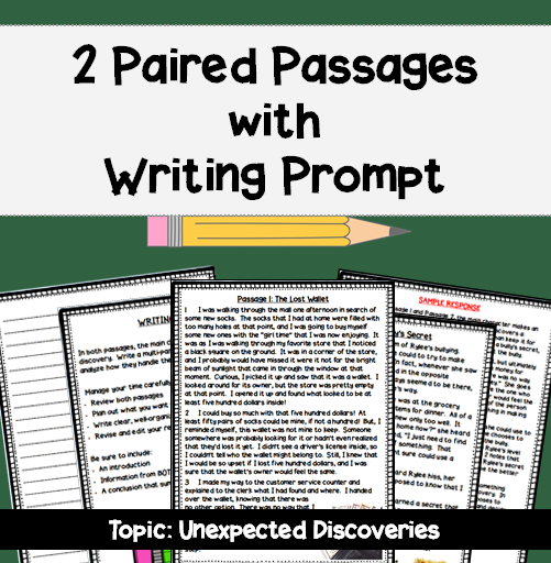 State Test Prep: Paired Passages with Writing Prompt - Unexpected Discoveries