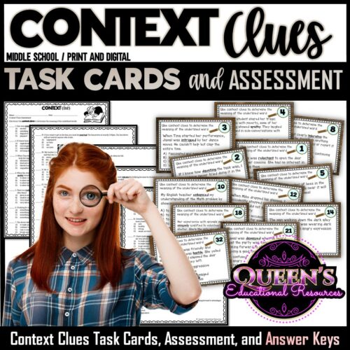 Context Clues Task Cards and Assessment, Reading Comprehension's featured image