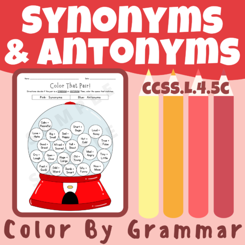Synonyms and Antonyms (Fun and Interactive Coloring Activity Worksheet) K-5 Language Arts, Phonics, Grammar, Writing's featured image