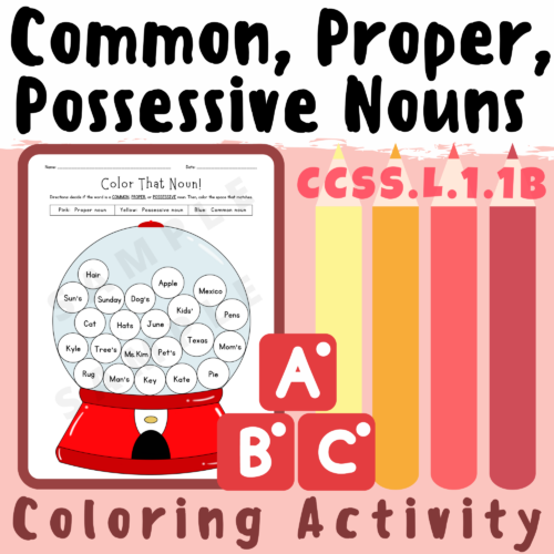 Common, Proper, and Possessive Nouns (Grammar Coloring Activity Worksheet) K-5 Teachers Students Language Arts, Grammar's featured image