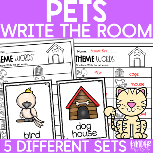 Math and Literacy Center Activites for Kindergarten Write the Room Activity Pets's featured image