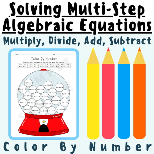 Solving Multi-Step Algebraic Equations Color By Number Activity Worksheet K-5 Teachers and Students in Math Classrooms's featured image
